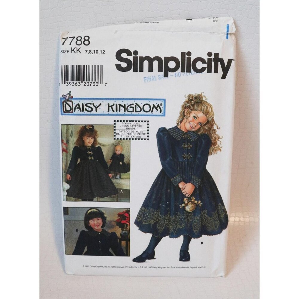 Simplicity 7788 Pattern Girls Party Dress Daisy Kingdom Doll Dress Size 3 4 5 6
